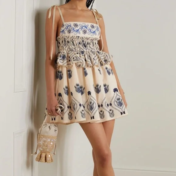 Agua Bendita | Dresses | Agua Bendita Salvador Jarron Blue And White  Embroidered Mini Dress Size S | Poshmark